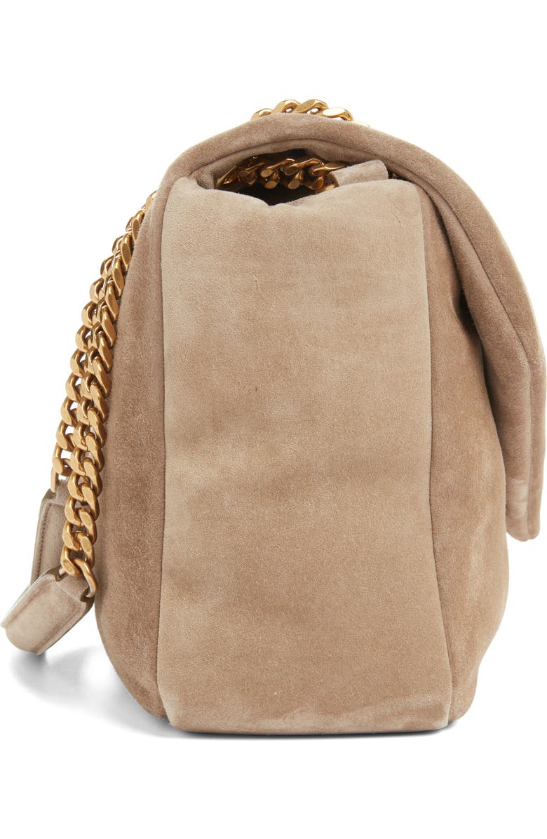 Saint Laurent Large Calypso Suede Shoulder Bag, Alternate, color, Dry Grain