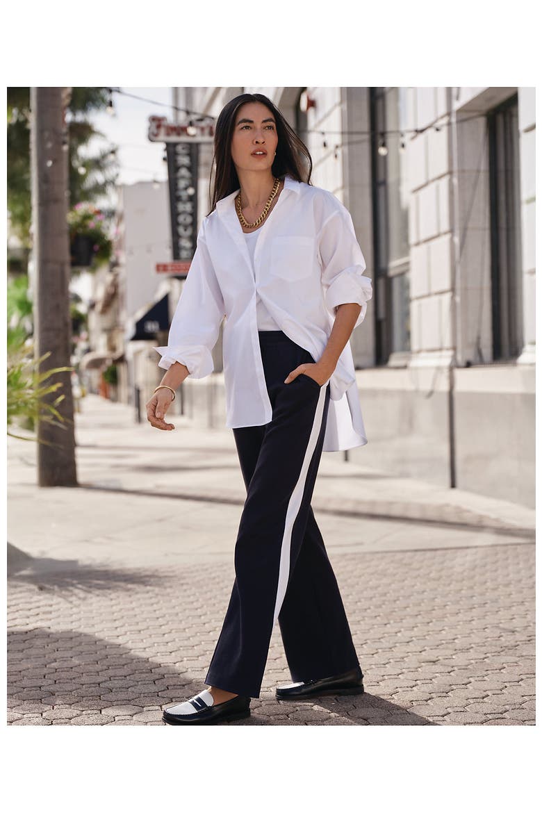 Knit High Rise Relaxed Straight Leg Side Stripe Pants, Alternate, color, Black/White