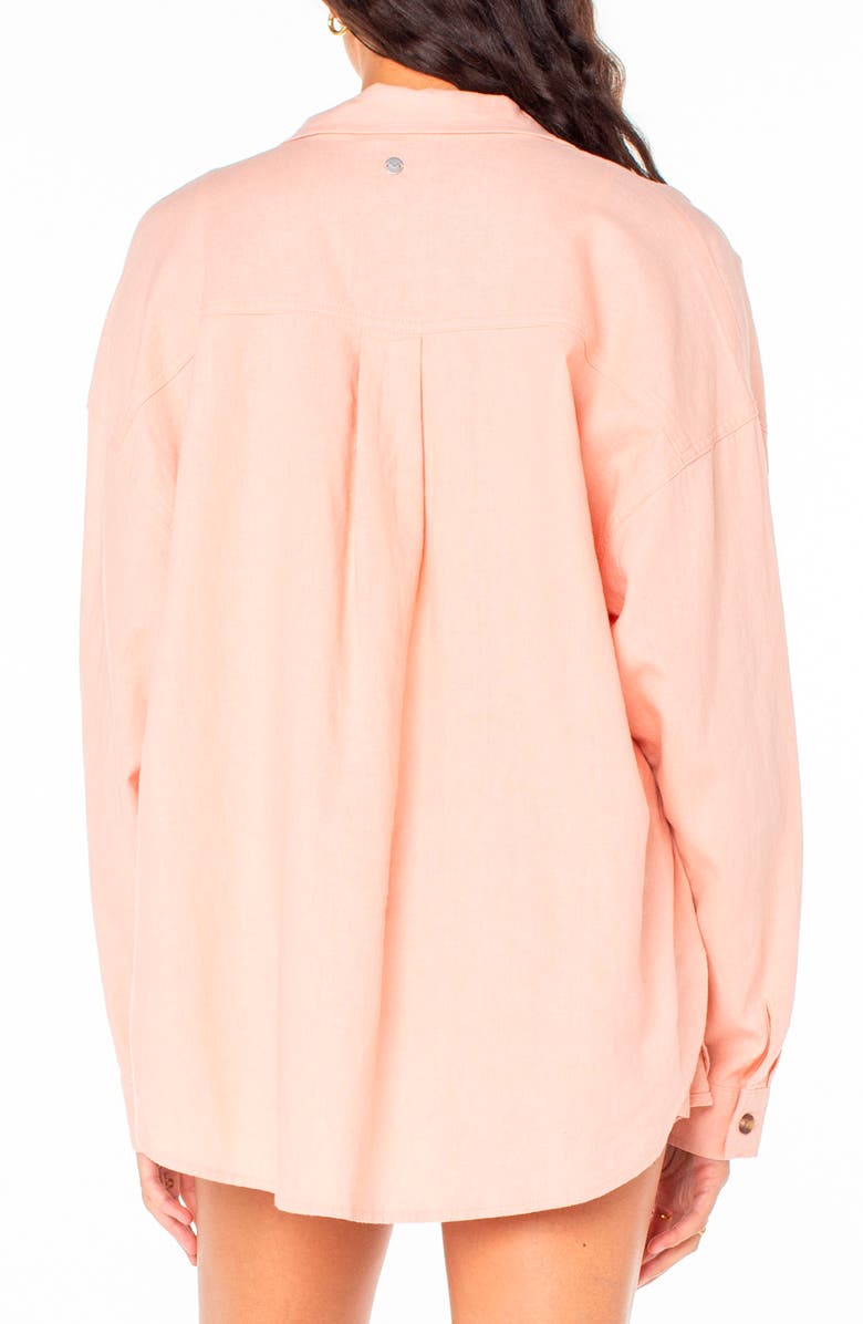 Roxy Morning Time Linen Blend Button-Up Shirt, Alternate, color, Rose Cloud Solid