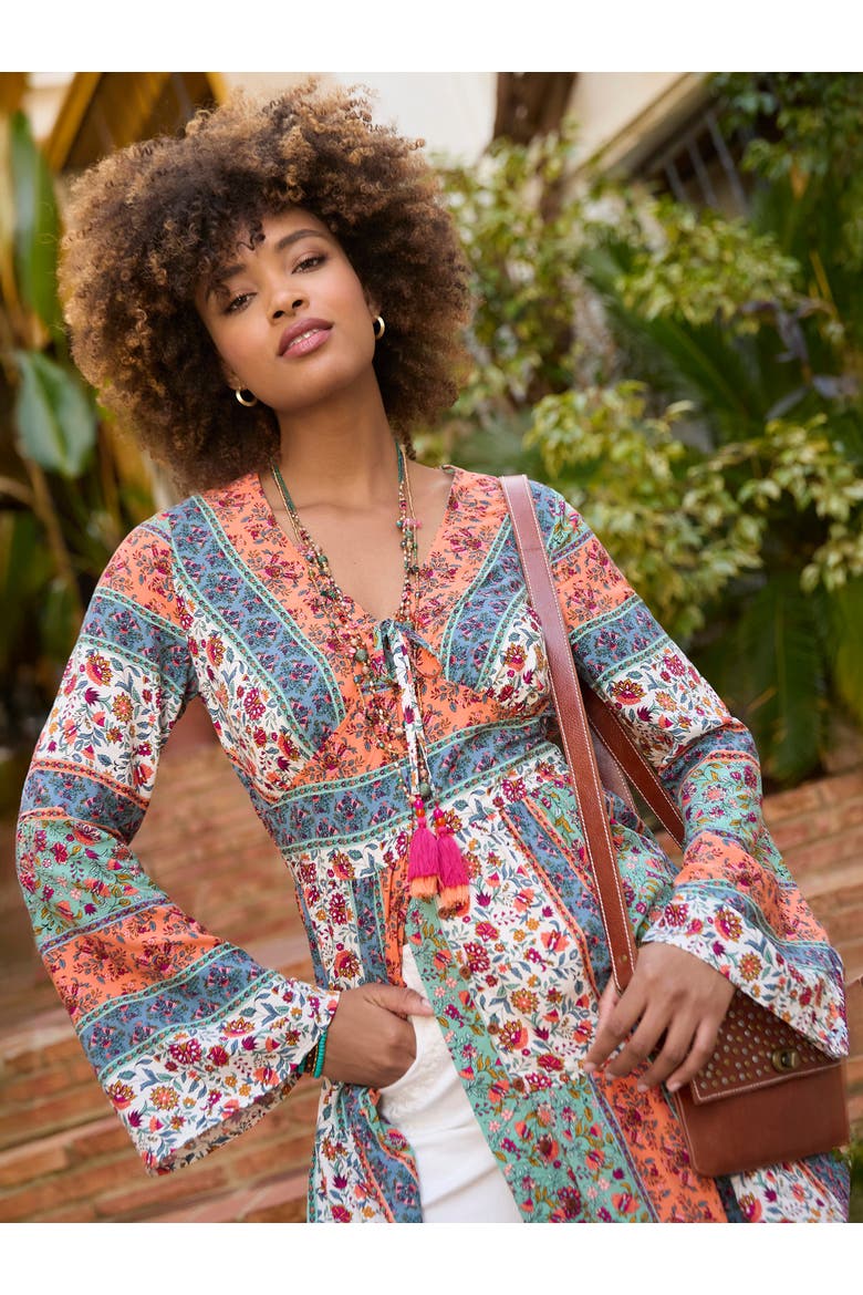 Boho Slit Front Tunic, Main, color, DITSY FLORAL STRIPE