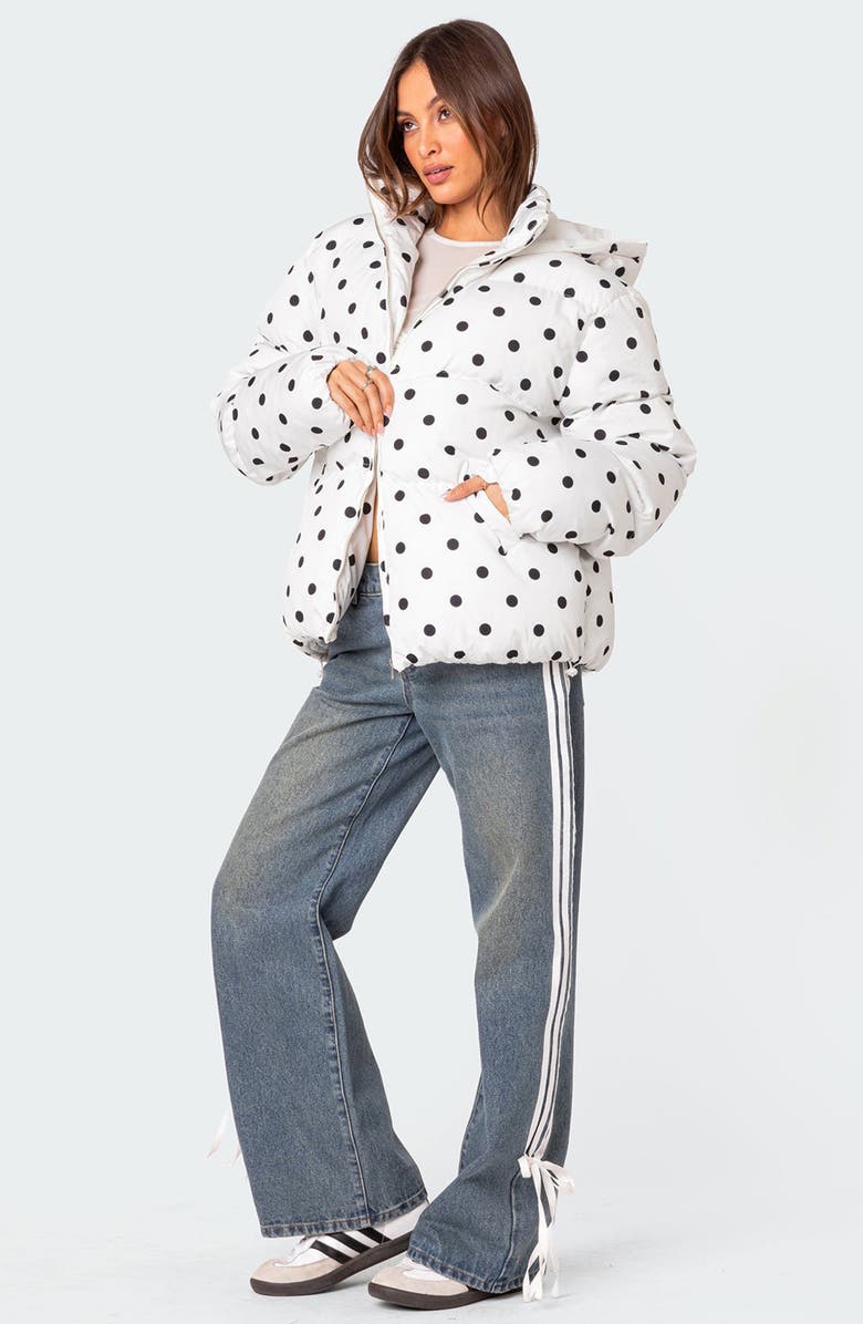 EDIKTED Marcey Polka Dot Puffer Jacket, Alternate, color, 