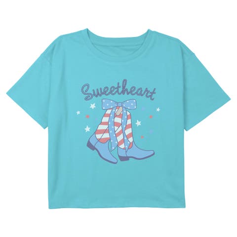 Girls' Sweetheart American Boots Short Sleeve Boxy Cropped T-shirt