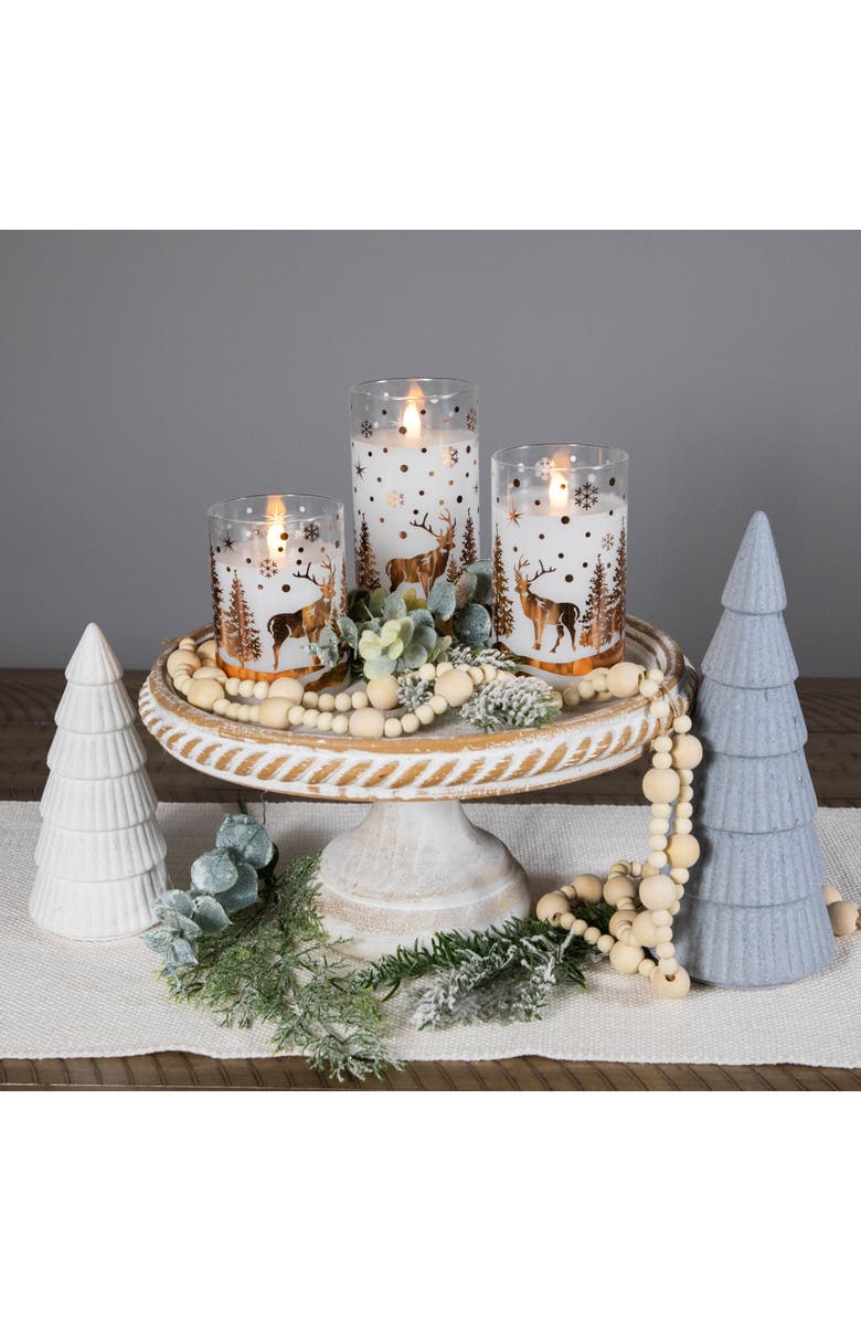 Northlight LED Flameless Flickering Woodland Glass Pillar Christmas Candles - 6" - Set of 3, Alternate, color, White