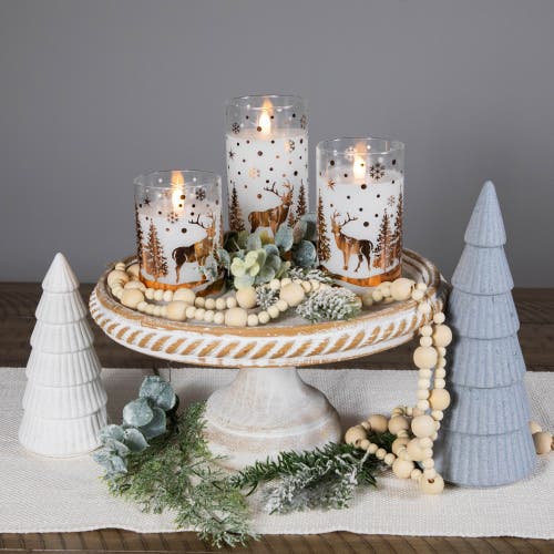 Northlight Led Flameless Flickering Woodland Glass Pillar Christmas Candles In White