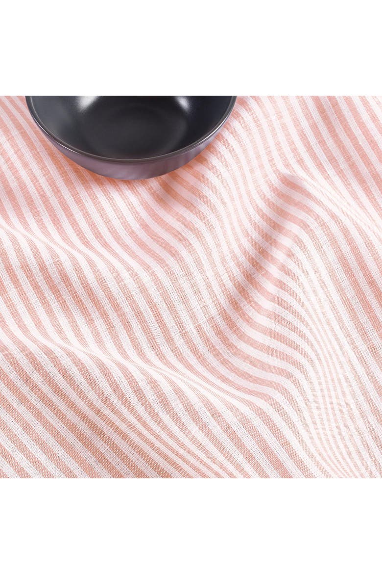 Linen Table Throw 52 x 52 Inch - Narrow Stripe, Alternate, color, Peach and White