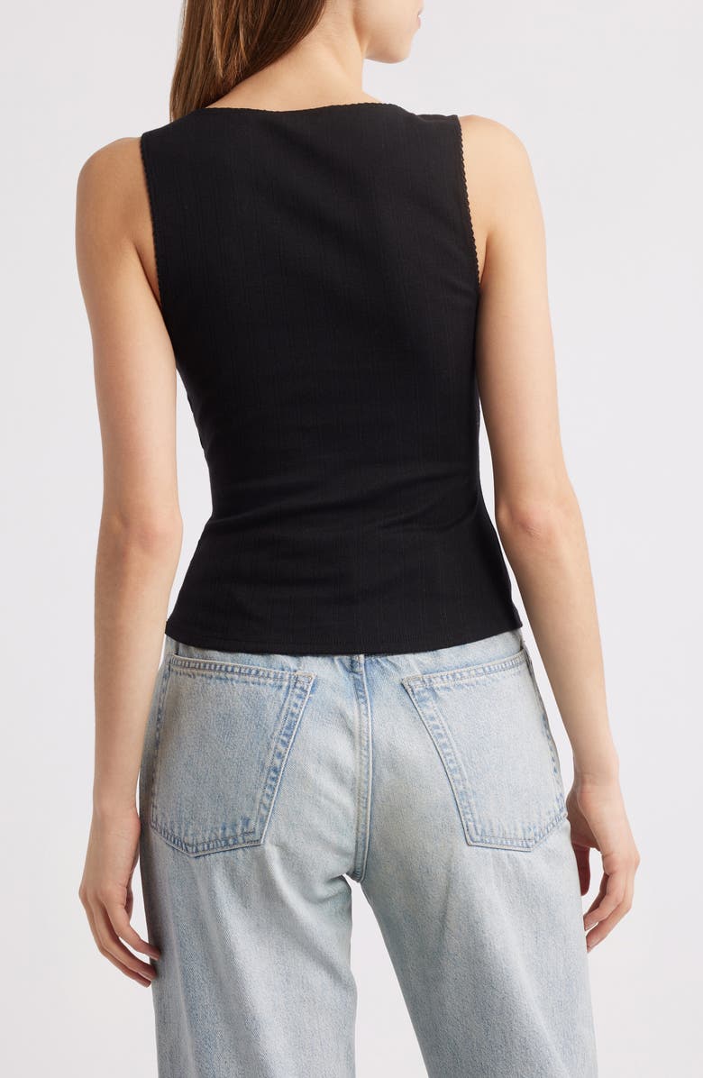 Good American Pointelle Henley Tank, Alternate, color, Black001