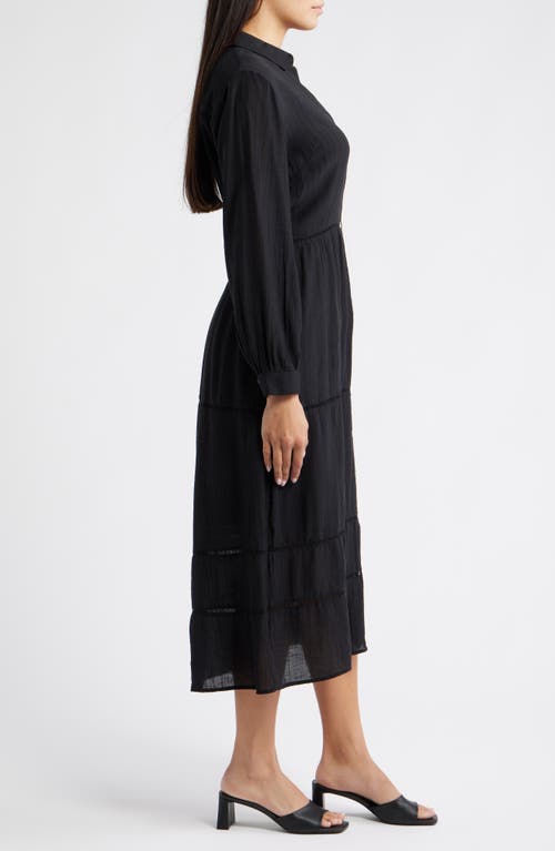 Cloth & Stone Ladder Stitch Long Sleeve Midi Shirtdress In Black
