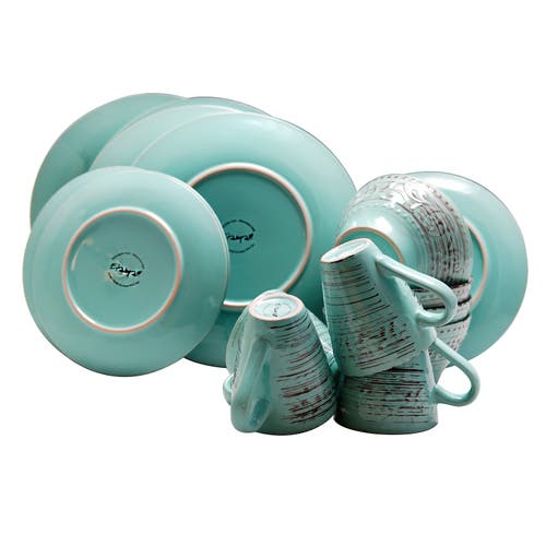 Elama Malibu Waves 16-piece Dinnerware Set In Blue