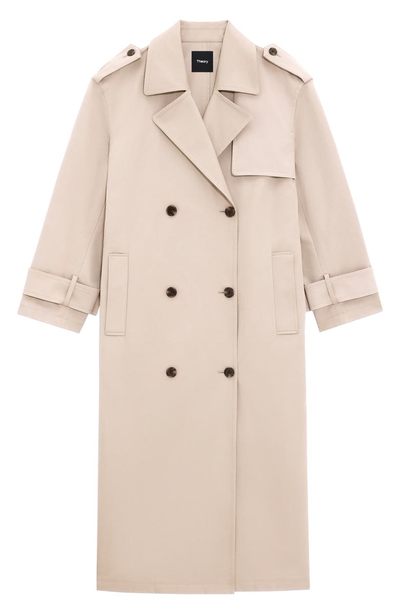 Theory Oversize Stretch Cotton Trench Coat, Alternate, color, Soft Taupe