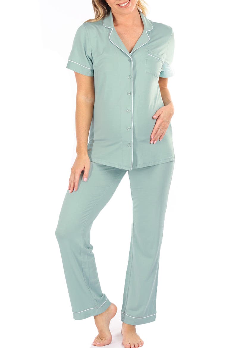 Short Sleeve Maternity Pajamas, Main, color, SAGE GREEN