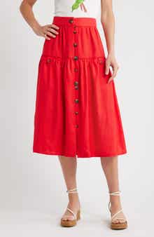 FARM Rio Mixed Buttons Linen Midi Skirt
