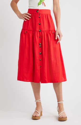 FARM Rio Mixed Buttons Linen Midi Skirt