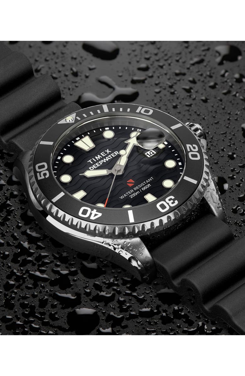 Timex<sup>®</sup> Deepwater Meridian Rubber Strap Watch, 44mm, Alternate, color,