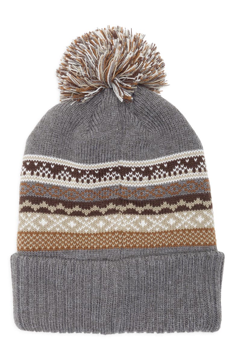 Rainforest Pom Knit Beanie, Alternate, color, Brown/ Grey Combo