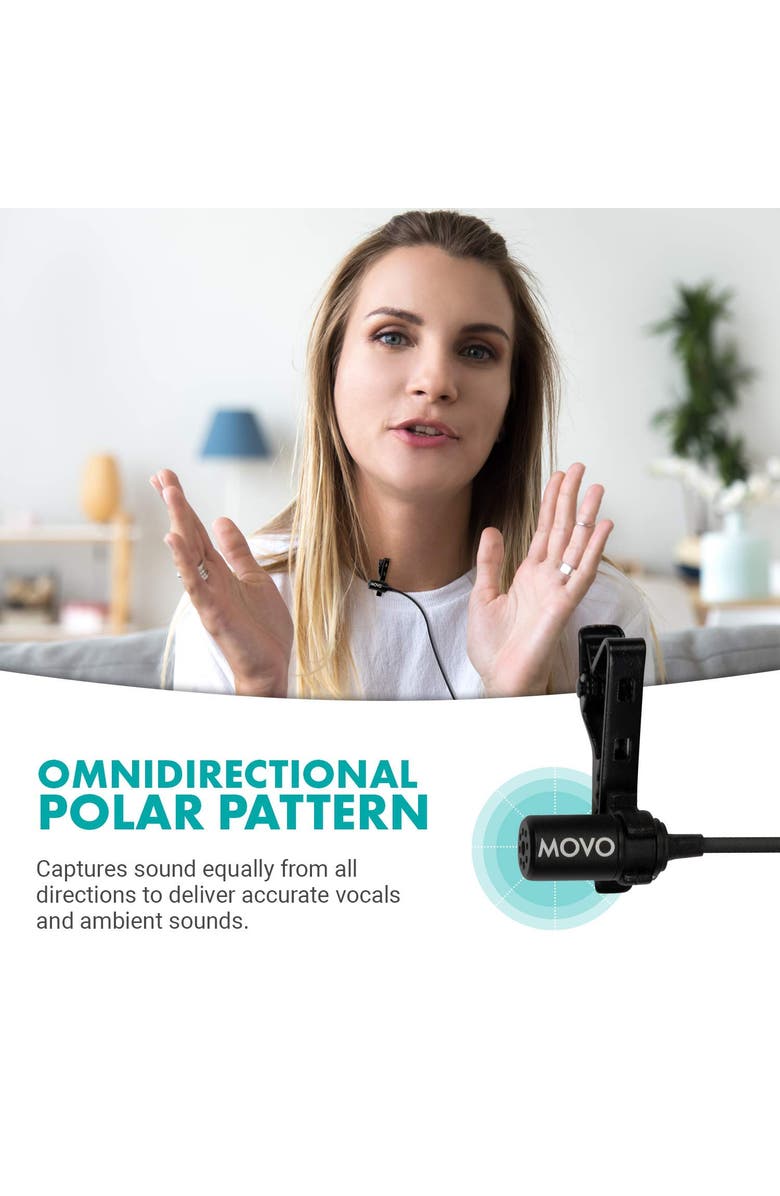 MOVO PM10 Deluxe Lavalier Lapel Clip-on Omnidirectional Condenser Microphone for Smartphones, Alternate, color, Black