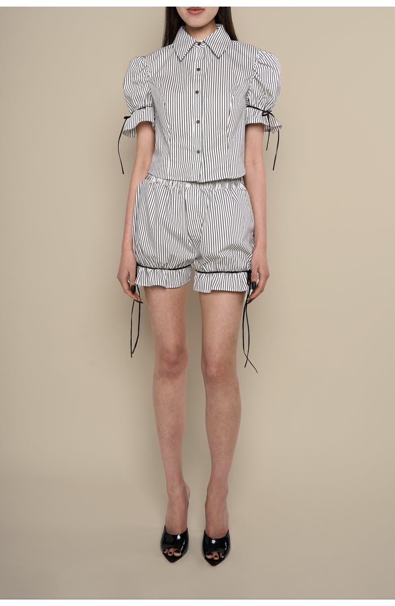 Contessa Mills Thomasin Striped Cotton Leather-Tie Bloomers, Alternate, color, Black-White