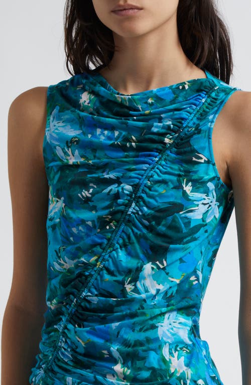 Shop Ulla Johnson Medea Floral Ruched Sleeveless Top In Azul