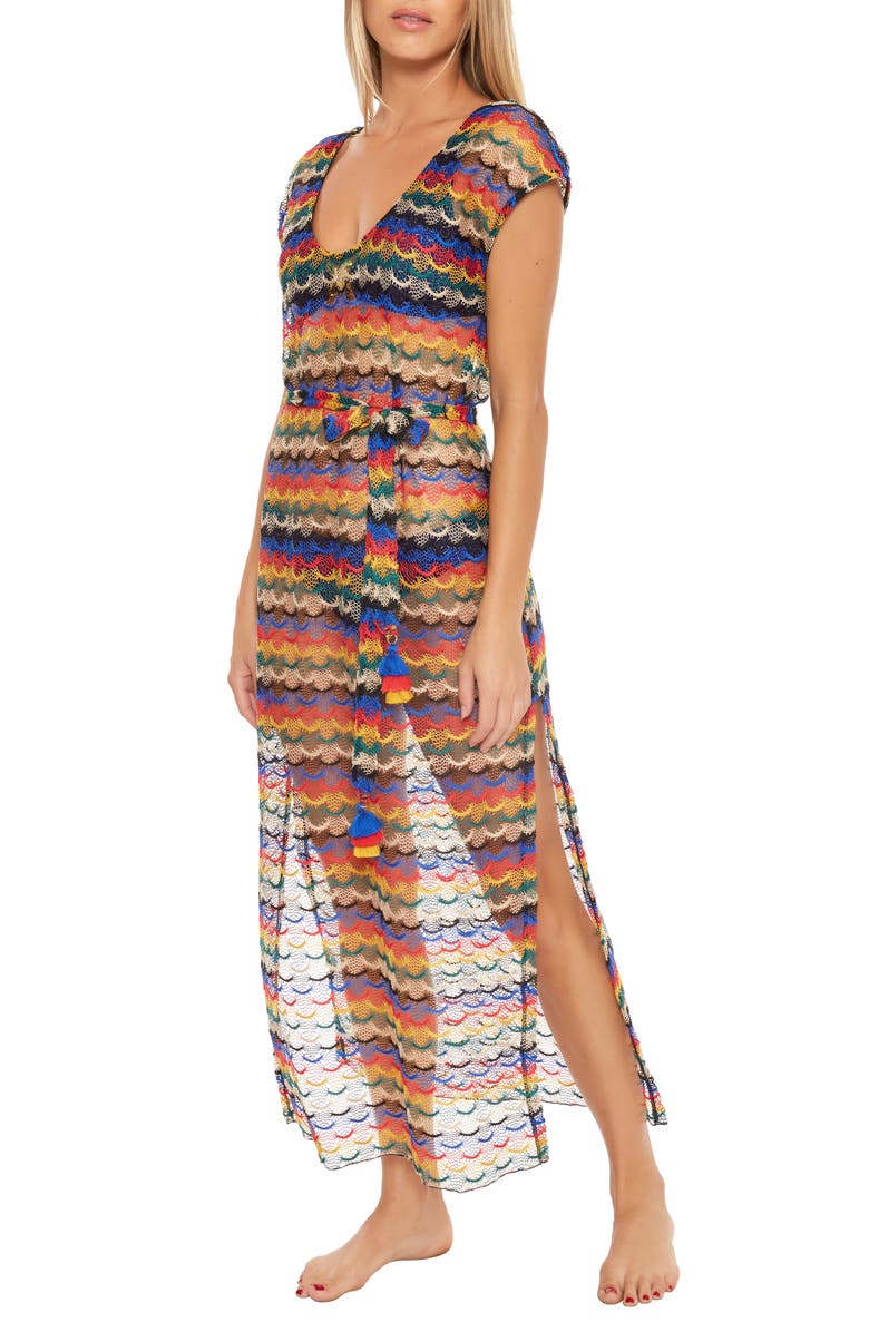 Trina Turk Iseree Stripe Lace Cover-Up Dress, Alternate, color, 