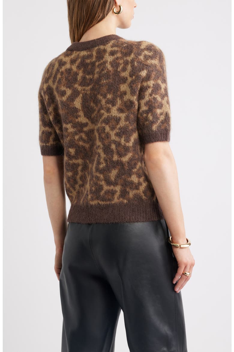 Jacquard Short Sleeve Sweater, Alternate, color, BROWN- TAN ALLEY LEOPARD