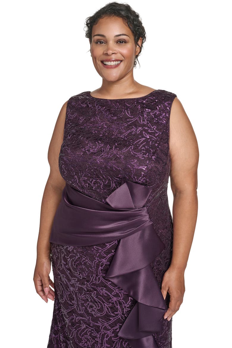 Sleeveless Sequin Ruffle Gown, Alternate, color, PLUM