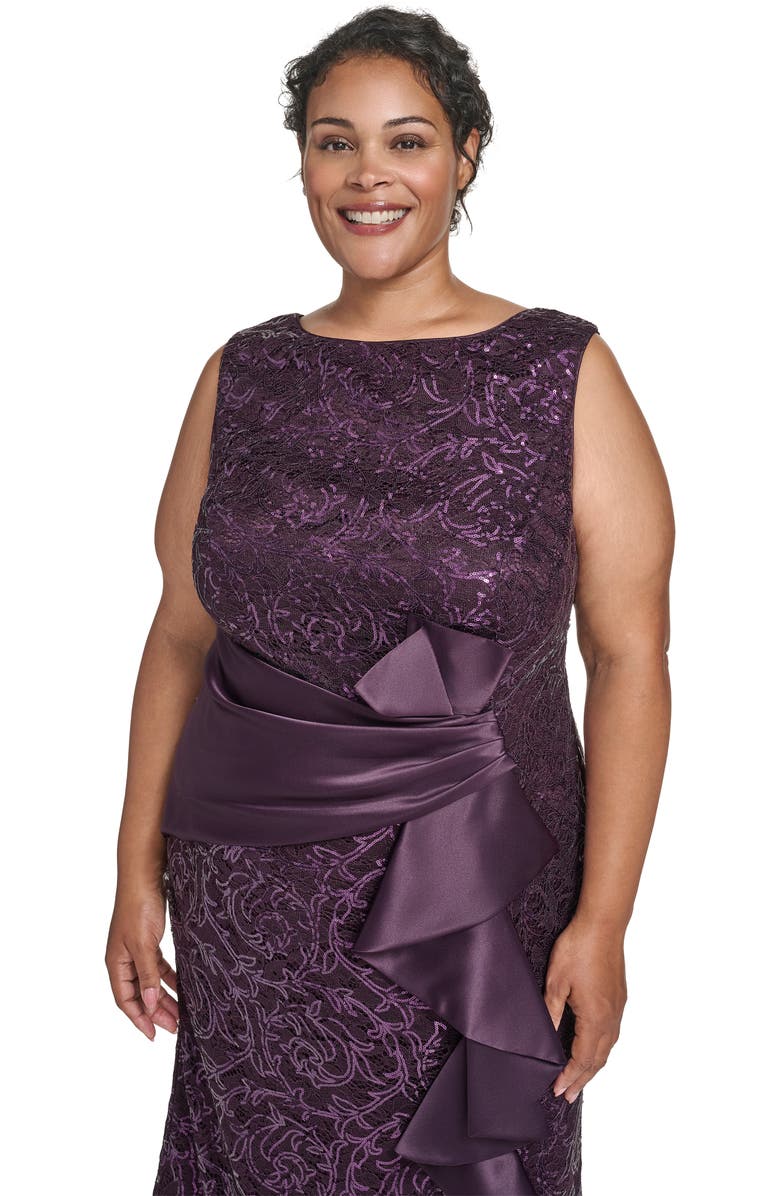 Eliza J Sleeveless Sequin Ruffle Gown, Alternate, color, Plum