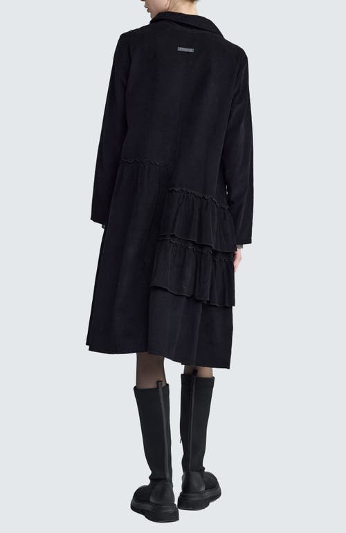 Luukaa Isolde Ruffled Cord Velvet Shirt Dress In Black