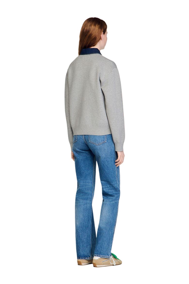 Sweater with denim collar, Alternate, color, Grey