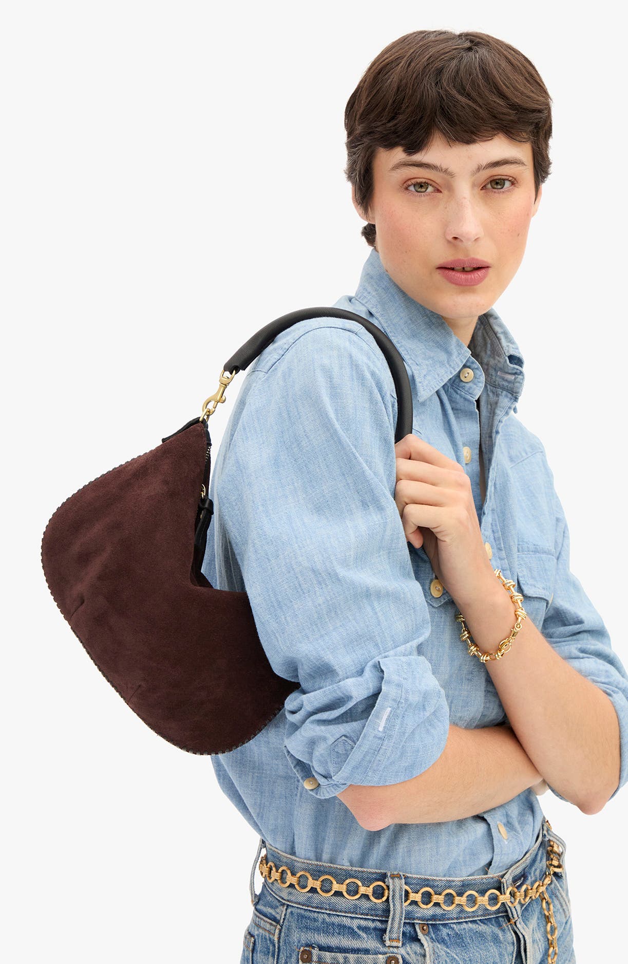 Petit Moyen Suede Leather Messenger Bag, Alternate, color, TRUFFLE
