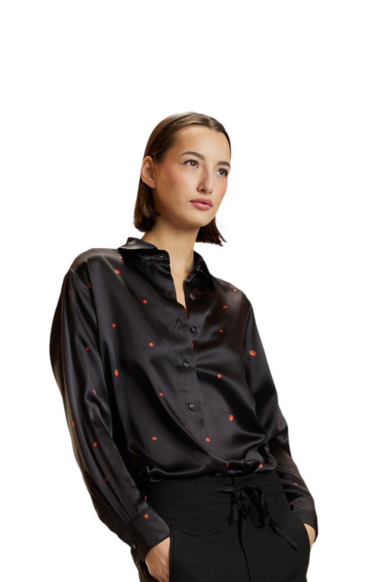 Ladybug Silk Blouse, Main, color, Black