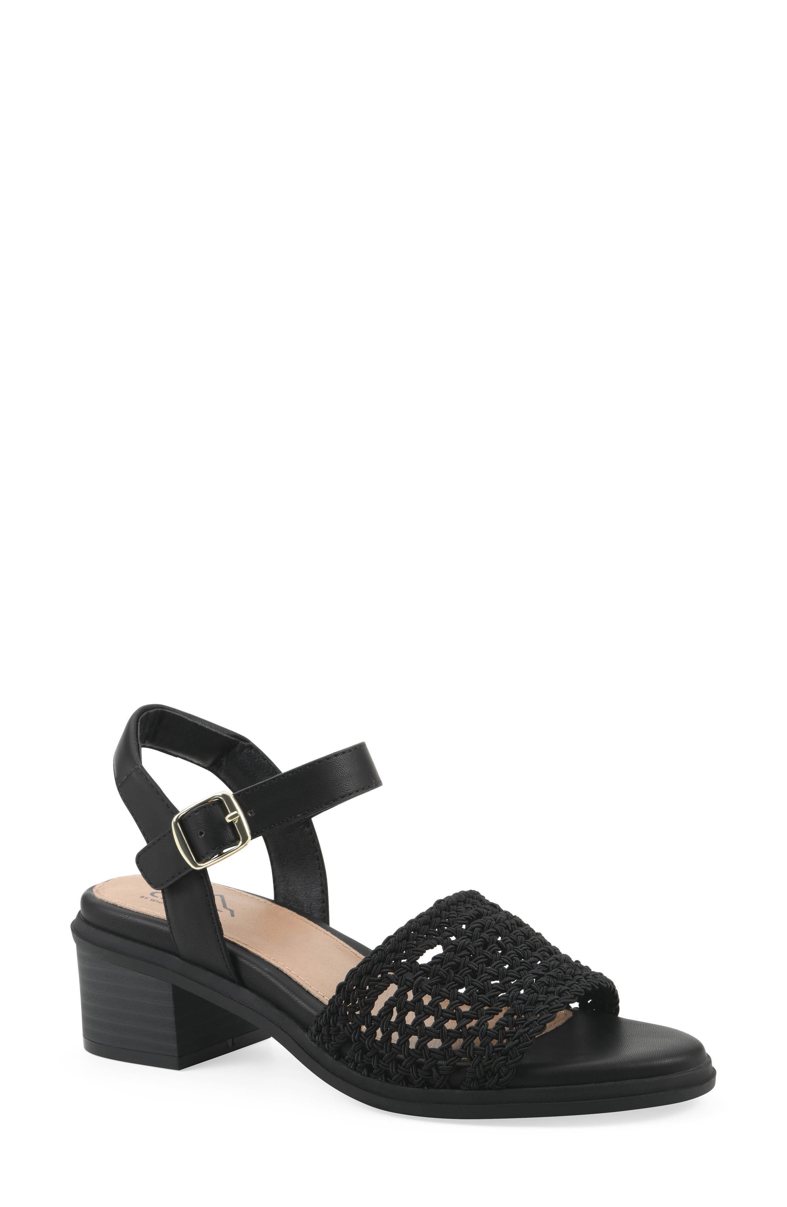 CLIFFS BY WHITE MOUNTAIN Cortland Block Heel Sandal, Main, color, Black/ Burnished/ Smooth