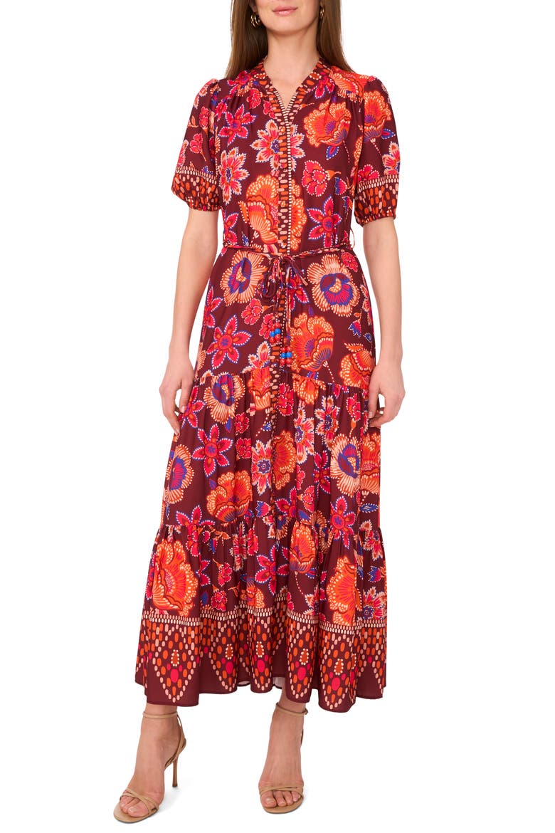Floral Tiered Maxi Dress, Main, color, BROWN MULTI