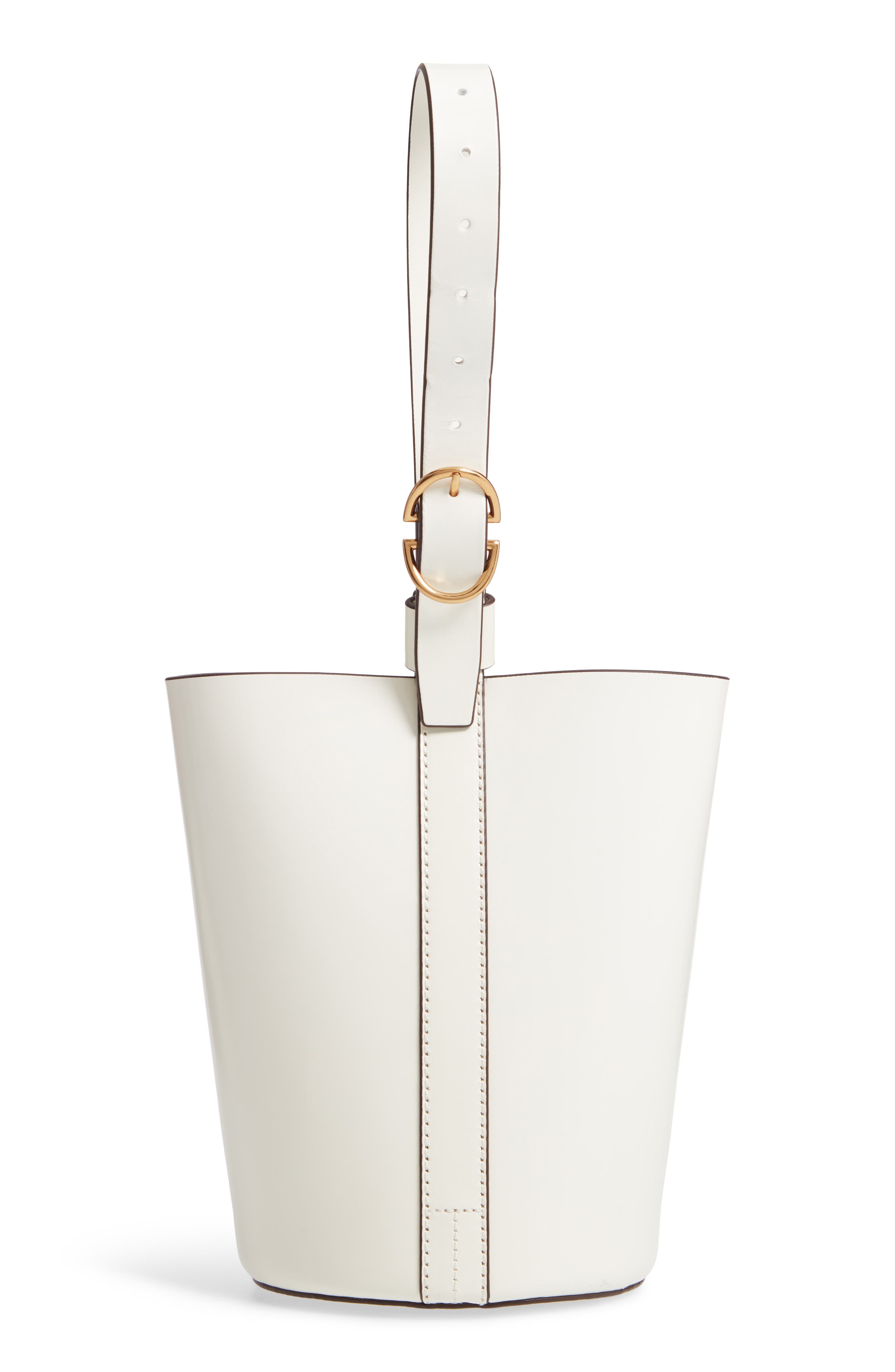 Small Leather Bucket Bag, Main, color, WHITE
