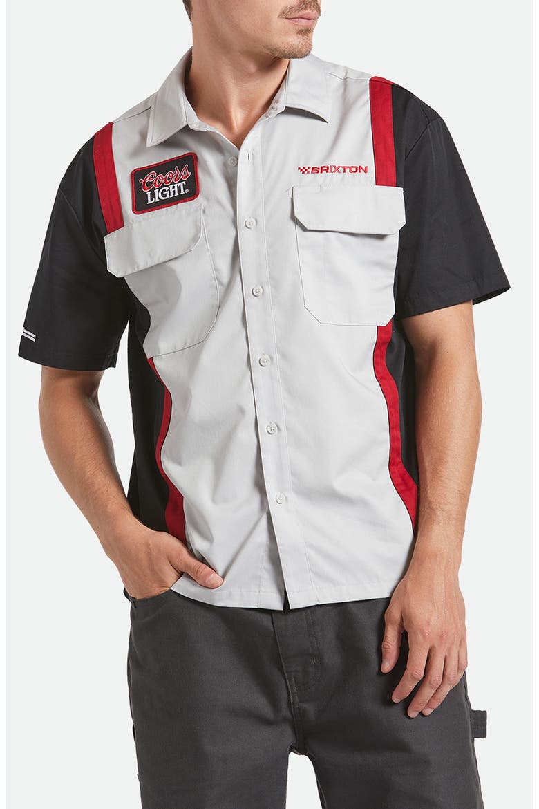 Coors Light Shake Down Short Sleeve Button-Up Shirt, Main, color, SILVER/ BLACK