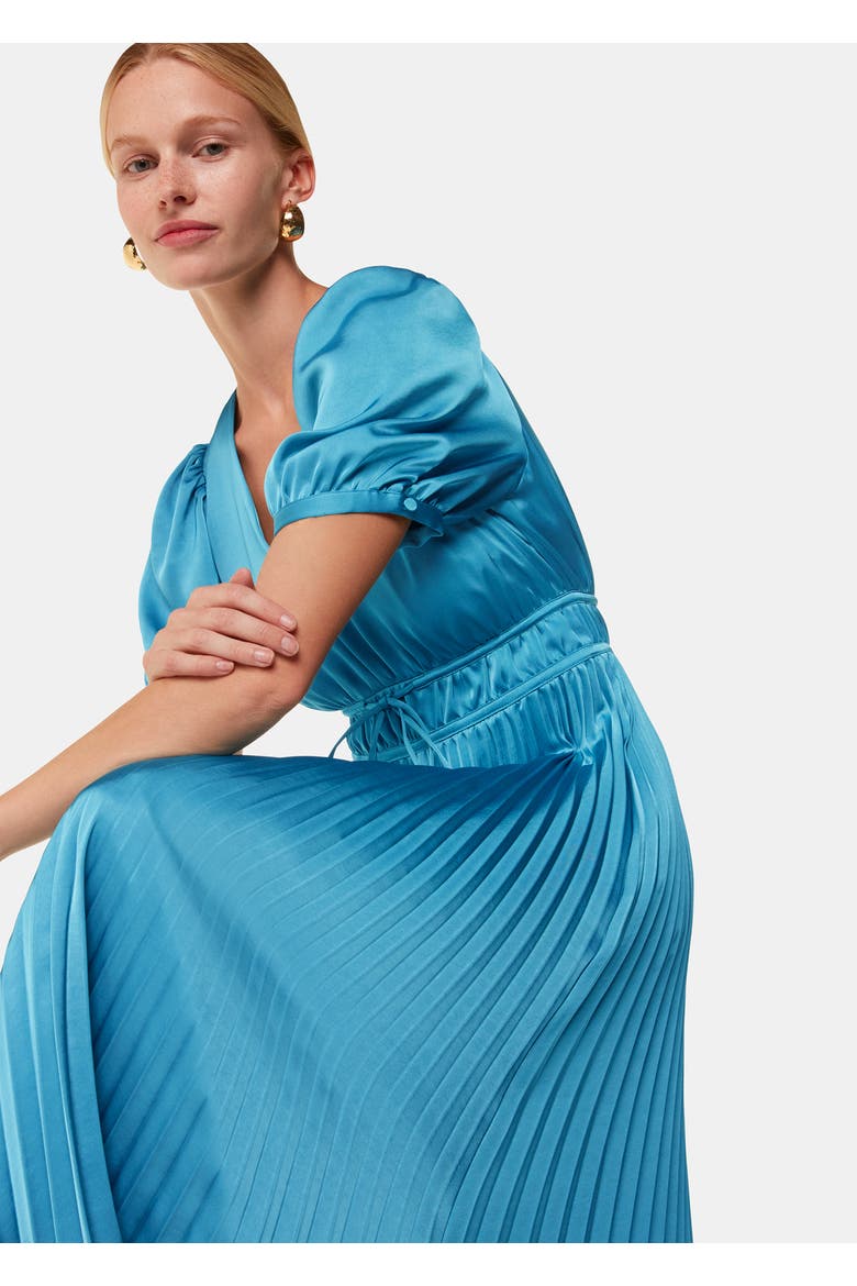 Delilah Satin Pleat Dress, Main, color, Blue