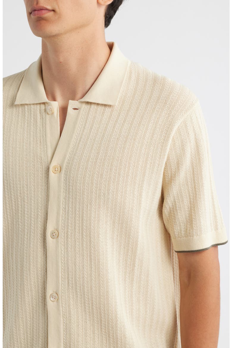 Nalo 6561 Short Sleeve Knit Cotton Button-Up Shirt, Alternate, color, IVORY