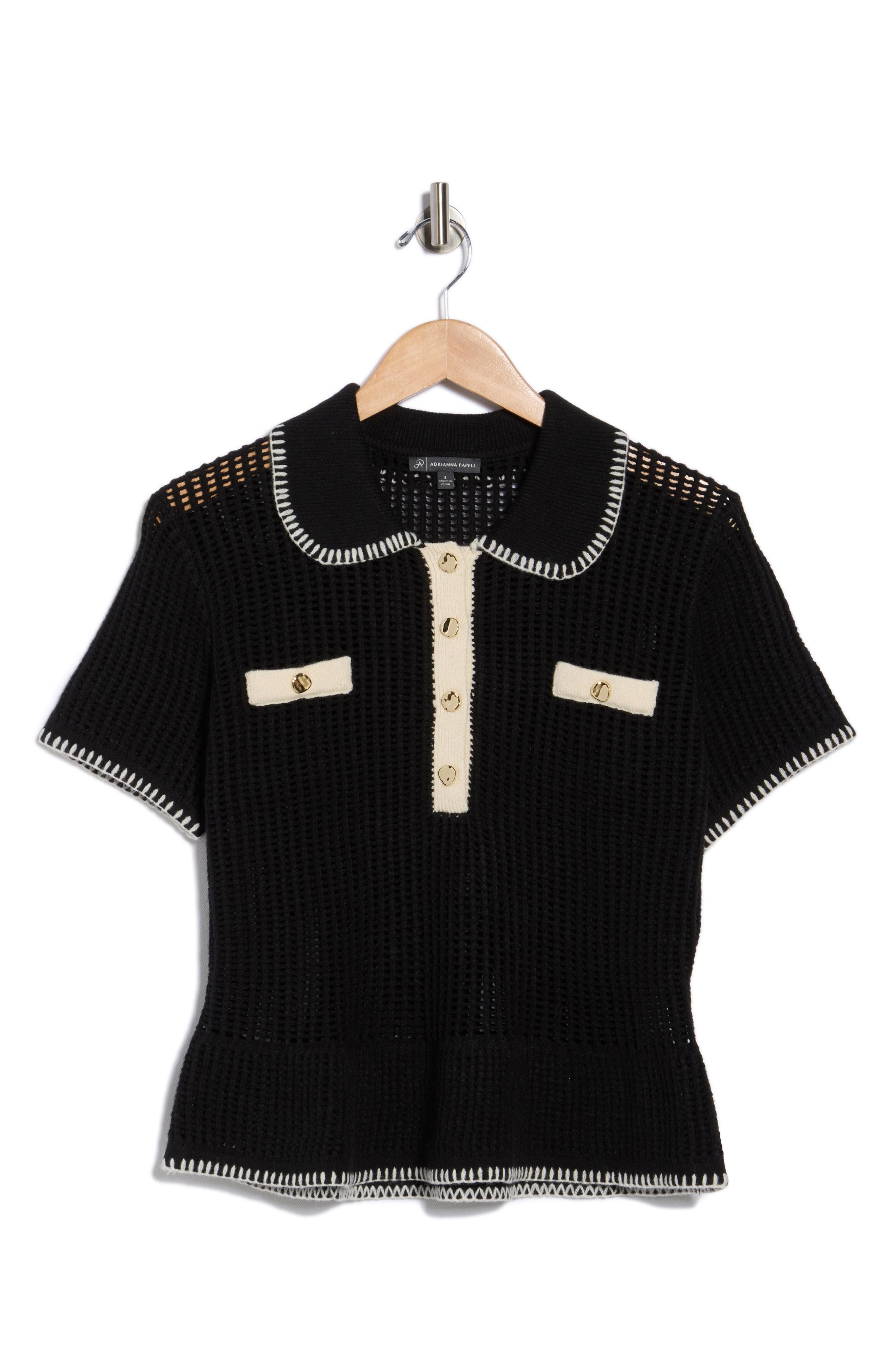 Adrianna Papell Open Stitch Polo Sweater
