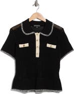Adrianna Papell Open Stitch Polo Sweater