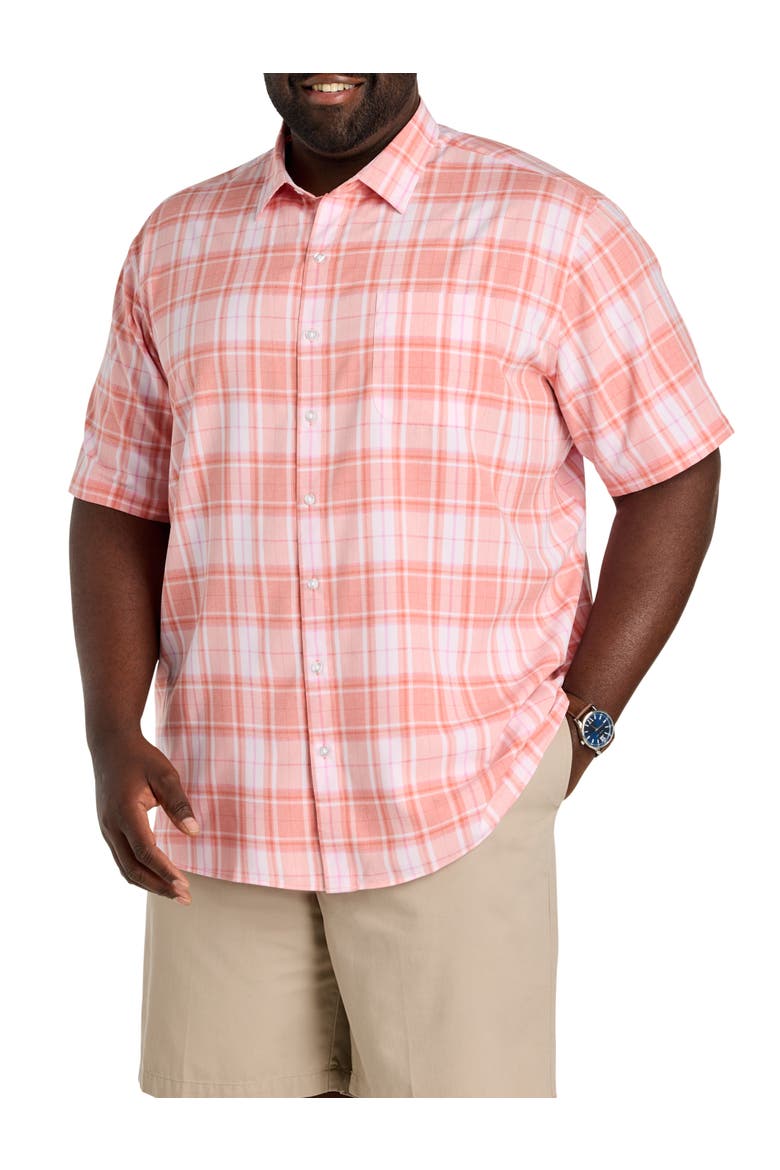 Big & Tall Microfiber Medium Plaid Sport Shirt V5, Main, color, PINK