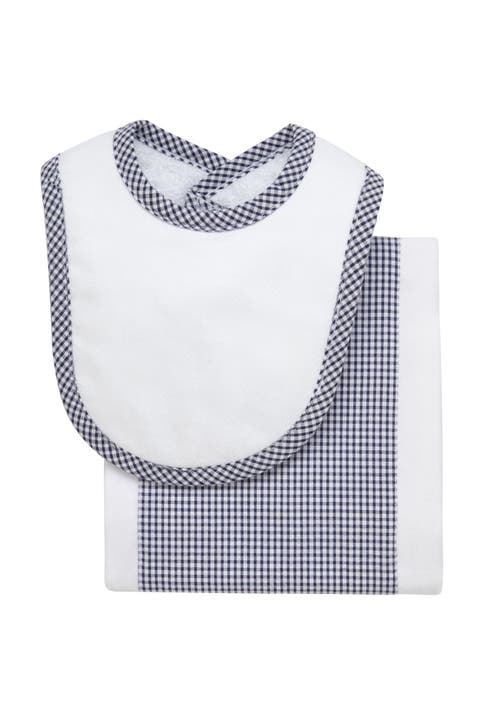 Small Check Drooler Bib 
Burp Set