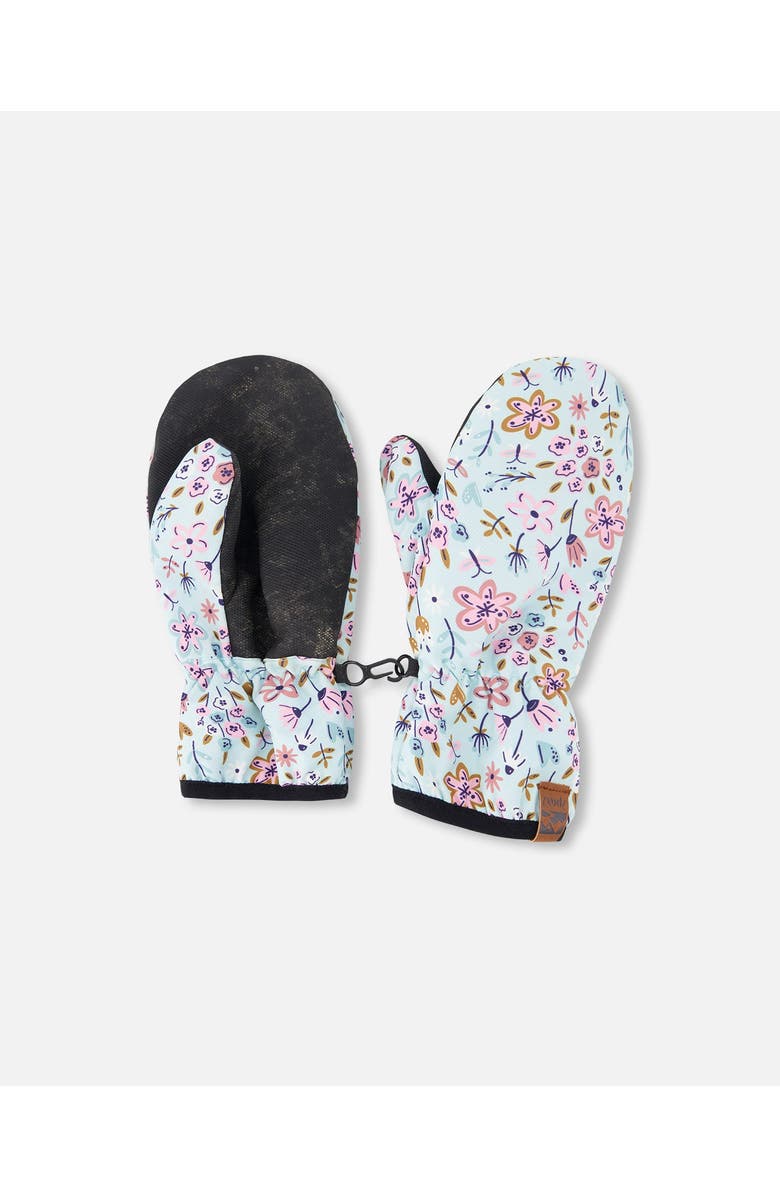 Deux par Deux Mid-Season Mittens Mini Flower in Recycled Polyester, Main, color, Blue Mini Flower Print