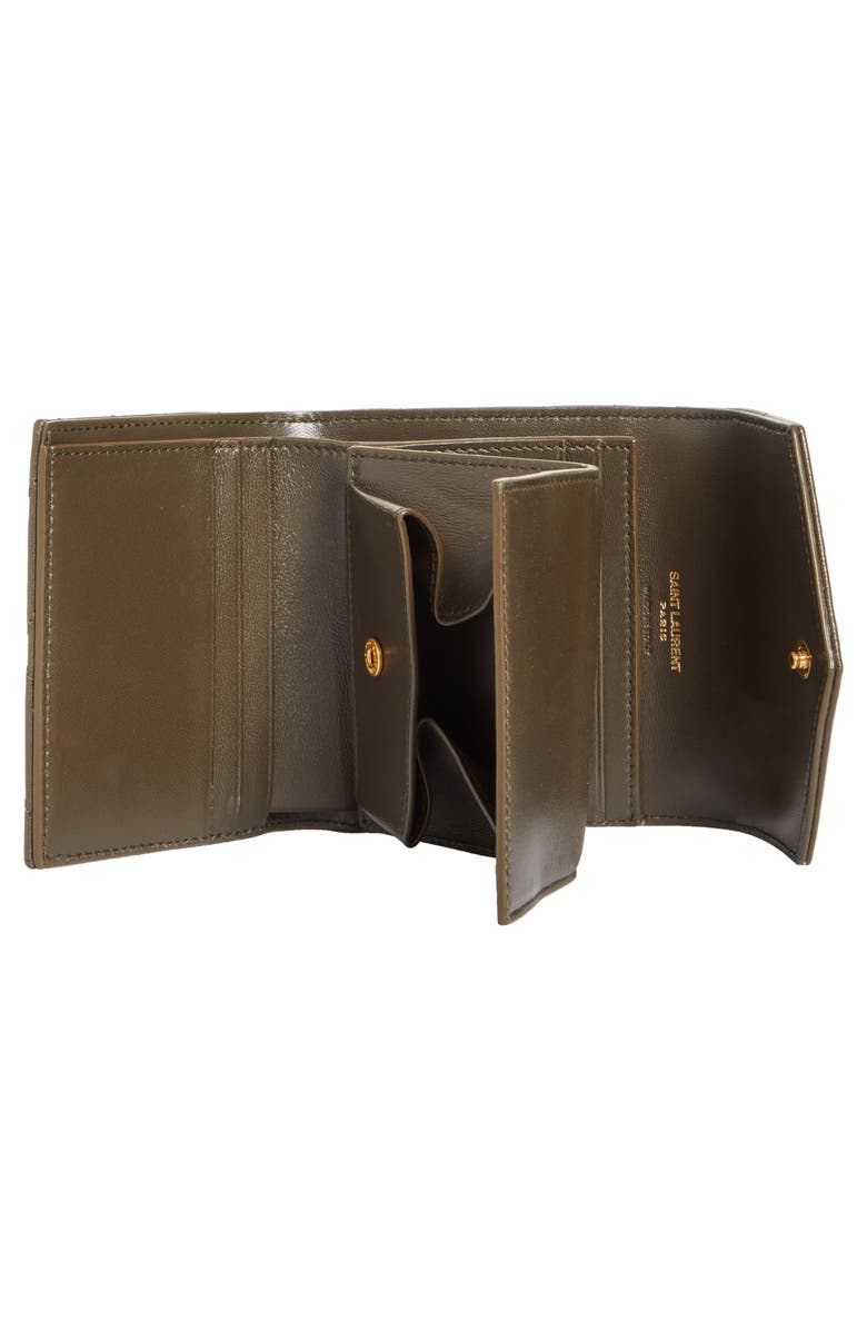 Saint Laurent Monogram Matelassé Leather Trifold Wallet, Alternate, color, Light Musk