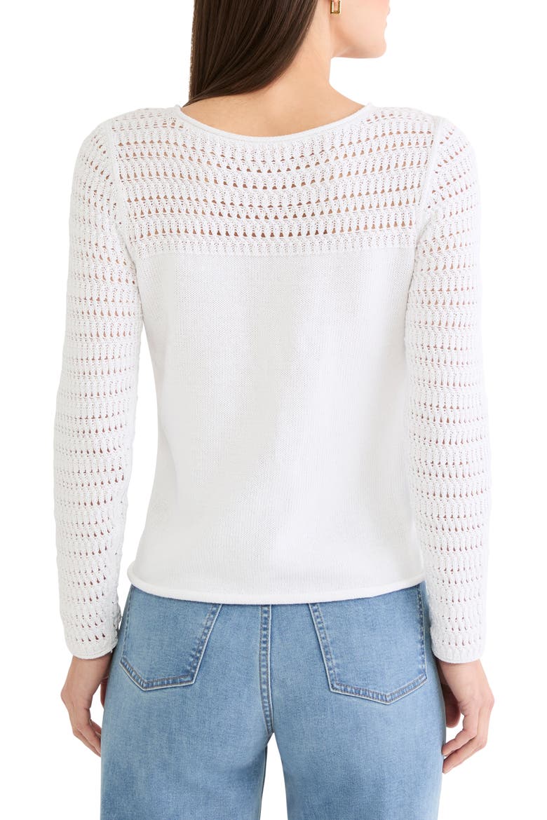 Placed Pointelle Cotton Blend Sweater, Alternate, color, PAPER WHITE