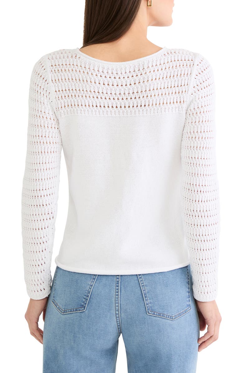 NIC+ZOE Placed Pointelle Cotton Blend Sweater, Alternate, color, Paper White