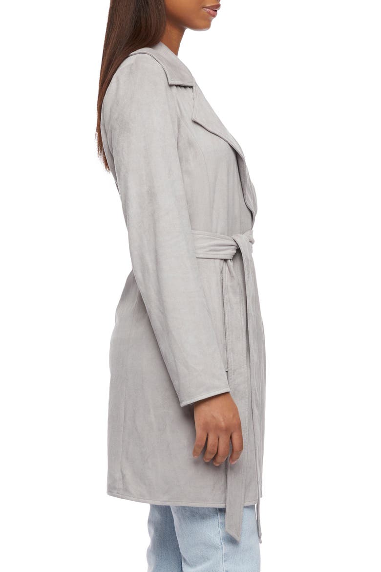 Faux Suede Belted Trench Coat, Alternate, color, TITANIUM