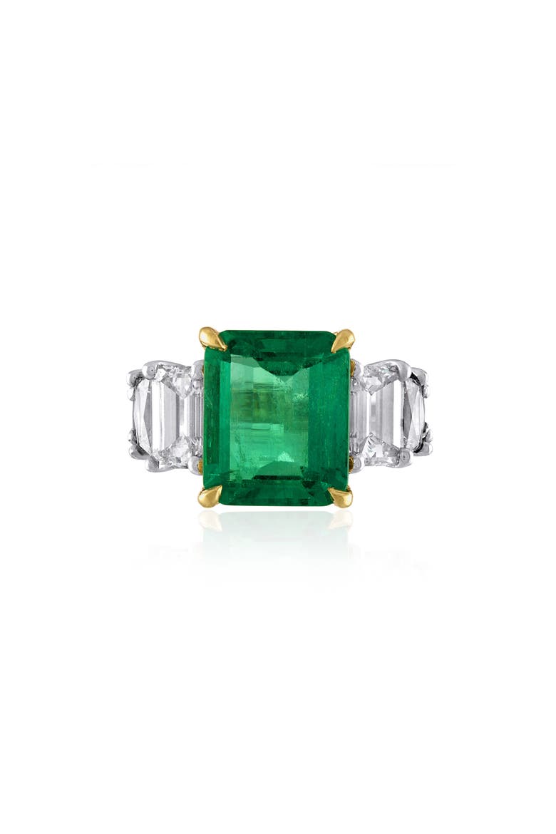 Icon 18k Gold & Platinum Emerald & Diamond Ring, Alternate, color, PLATINUM