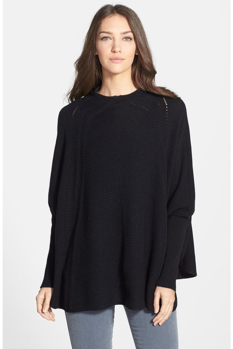 Cashmere Placed Cable Poncho, Main, color, BLACK