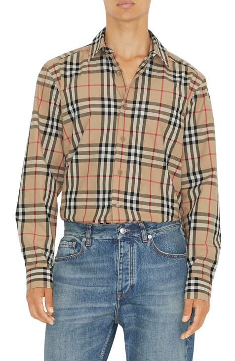 Mens burberry button up on sale