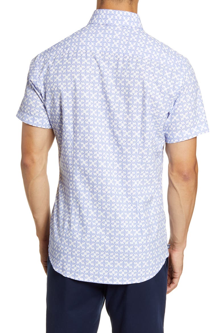 Mizzen + Main Leeward Trim Fit Paisley Short Sleeve Button-Up Performance Shirt, Alternate, color, NAVY PAISLEY PRINT
