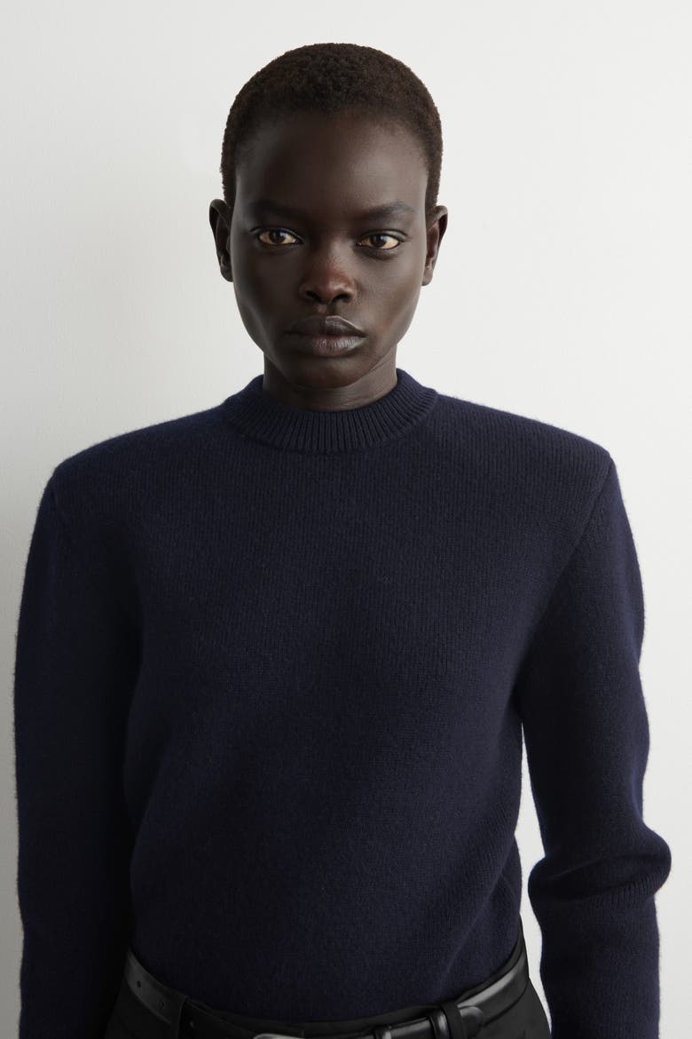 Sculpted-shoulder Merino Wool Jumper, Alternate, color, NAVY