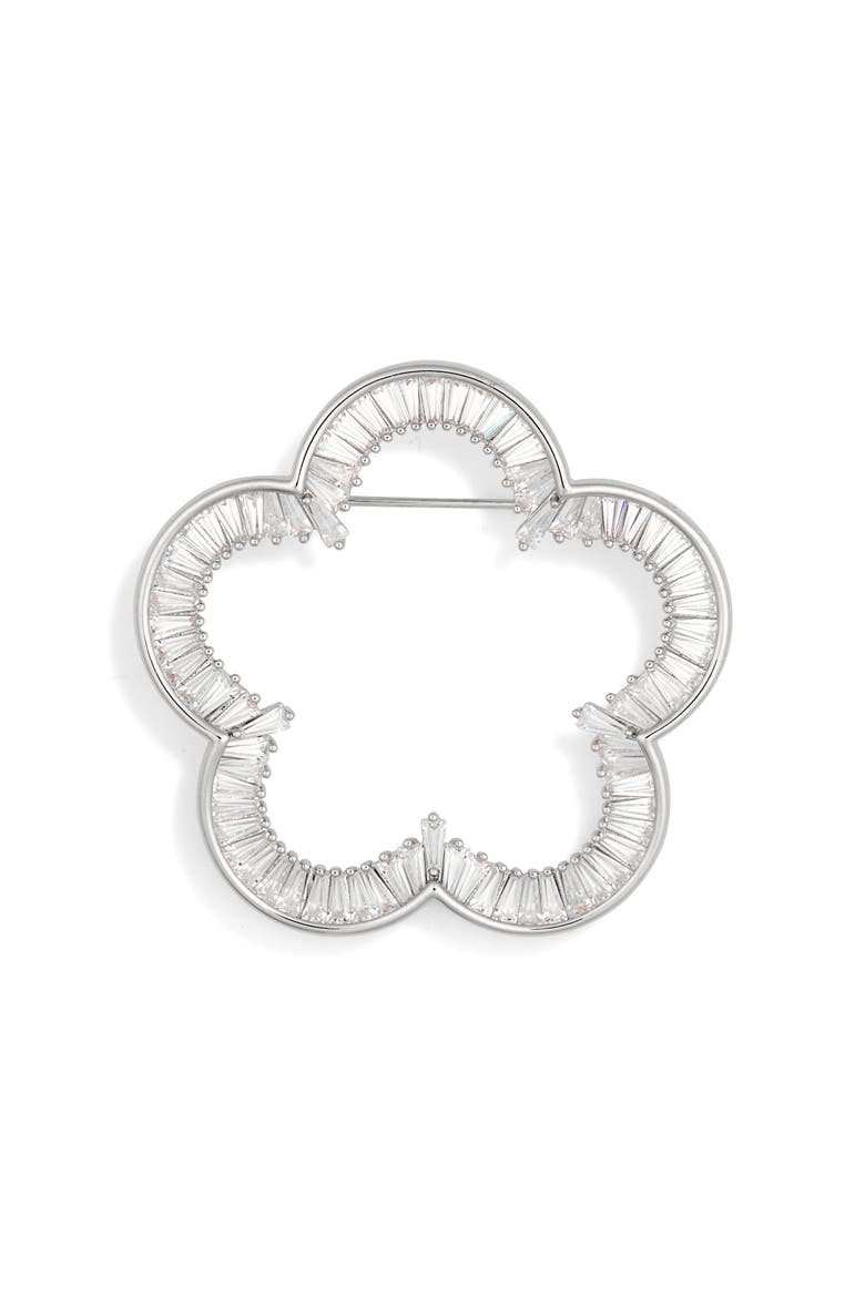 Ayesha Cubic Zirconia Flower Outline Brooch, Main, color, SILVER